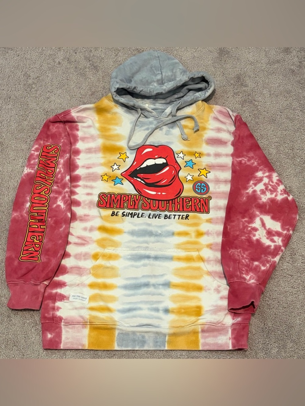 Simply Southern Awesome X Rolling Stones Tie Dye Hoodie Women’s Size Medium